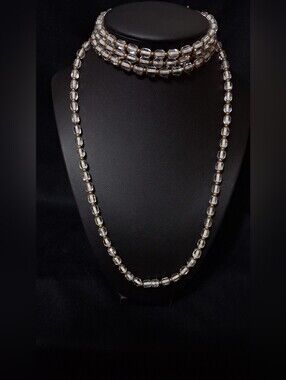 1920s Antique Art Deco Flapper Length Rock Crystal  Soutior Necklace 54 inches